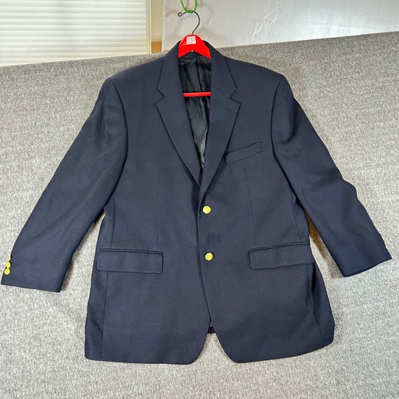Ralph Lauren Navy Blue Blazer Wool Cashmere Gold Buttons Classic Mens Size‎ 44R - Picture 1 of 13